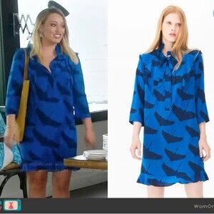 Sandro Blue and Navy Silk Long Sleeve Dress